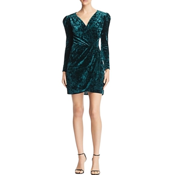 AQUA Velvet Faux Wrap Mini Dress Green Size S NWT - Picture 8 of 8